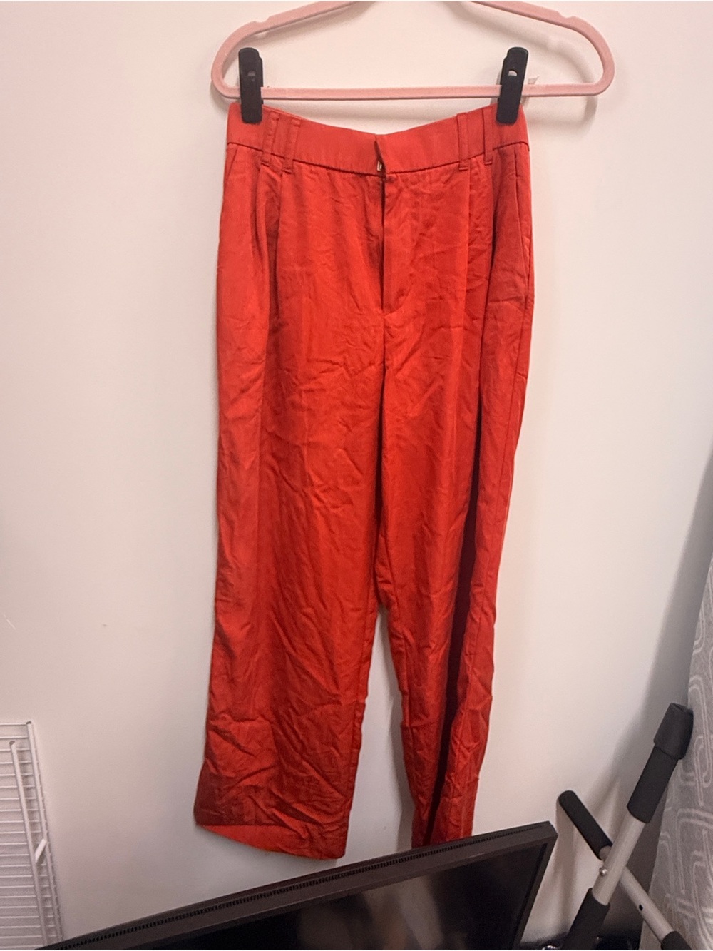 Zara Women's Bright Orange High-Waist Trousers